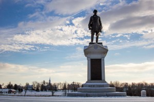 a gettysburg monument in winter